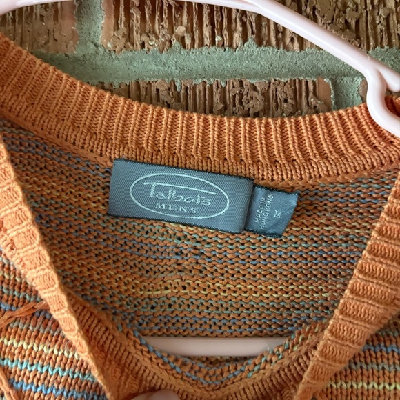 Talbots Men’s Knitted Orange Grandfather Cotton Crewneck Sweater Size Medium - Picture 2 of 7